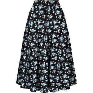 Women's High Elastic Waist Midi Skirt Black Blue
